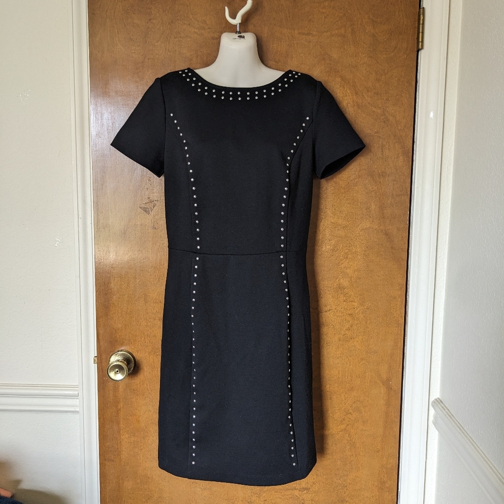 Michael Michael Kors Black Short Sleeve Silver Studded Short Sheath Dress